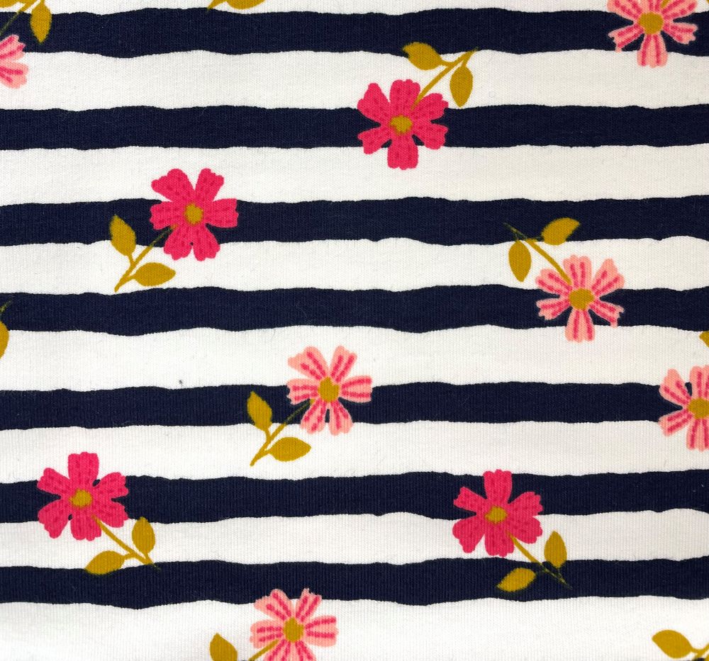 Fabric Floral Navy Stripe Jersey