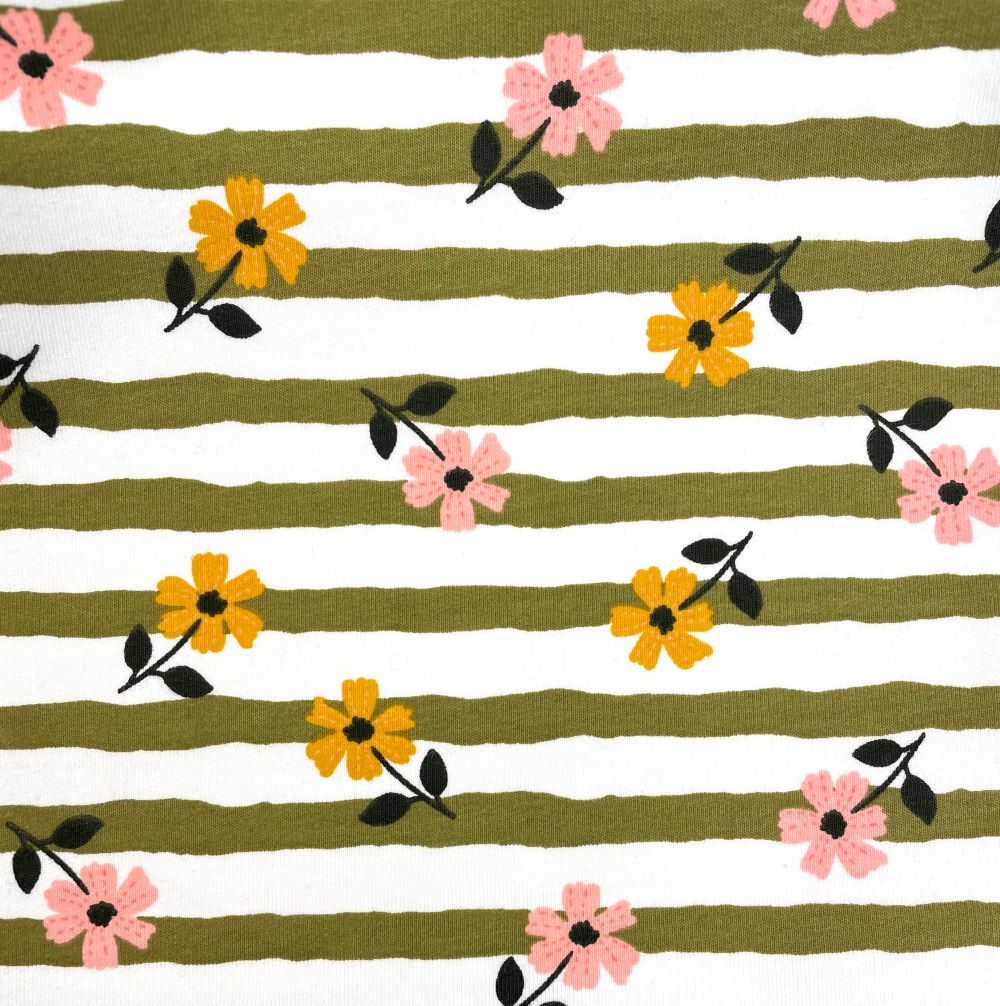 Fabric Floral Olive Stripe Jersey