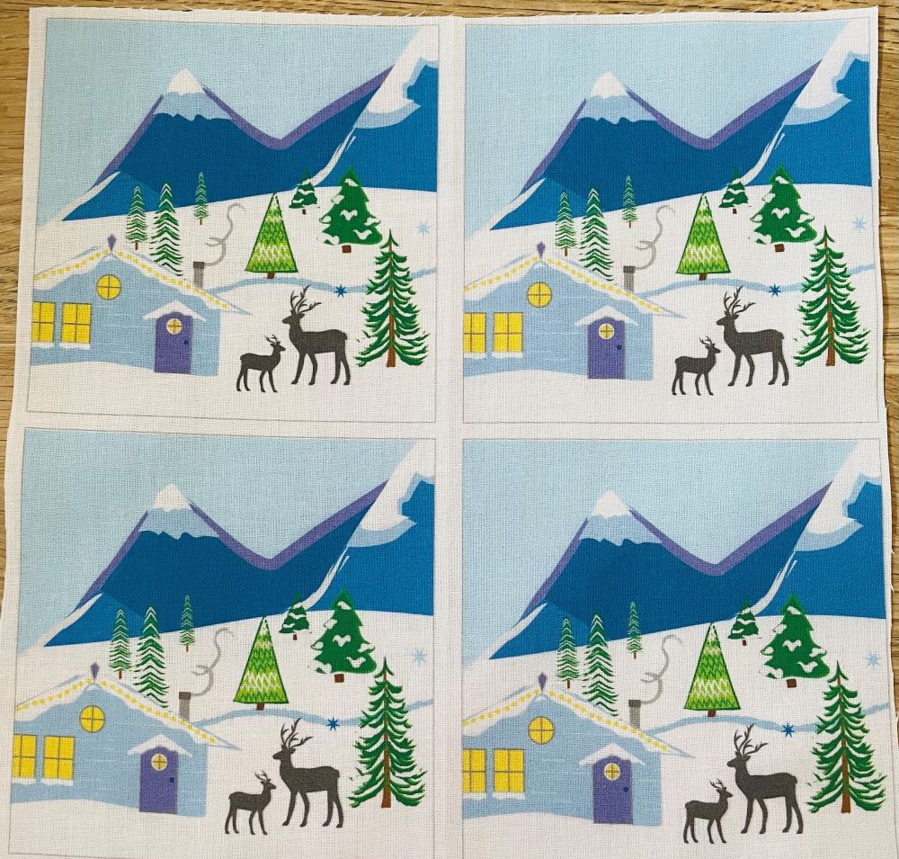 Fabric Christmas Panel Snow Scene Coaster