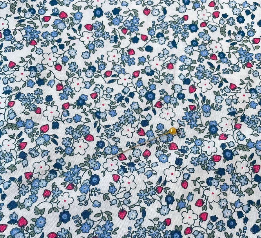 Fabric Blue with a Tiny Floral Strawberry