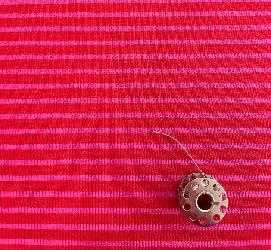 Fabric Modelo Breton Fine Stripe Red & Pink Jersey